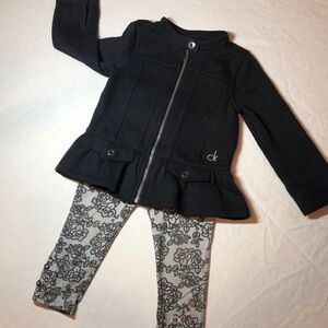 🖤Calvin Klein Set Black Zip Coat & Gray/Black Floral Leggings 18 Months